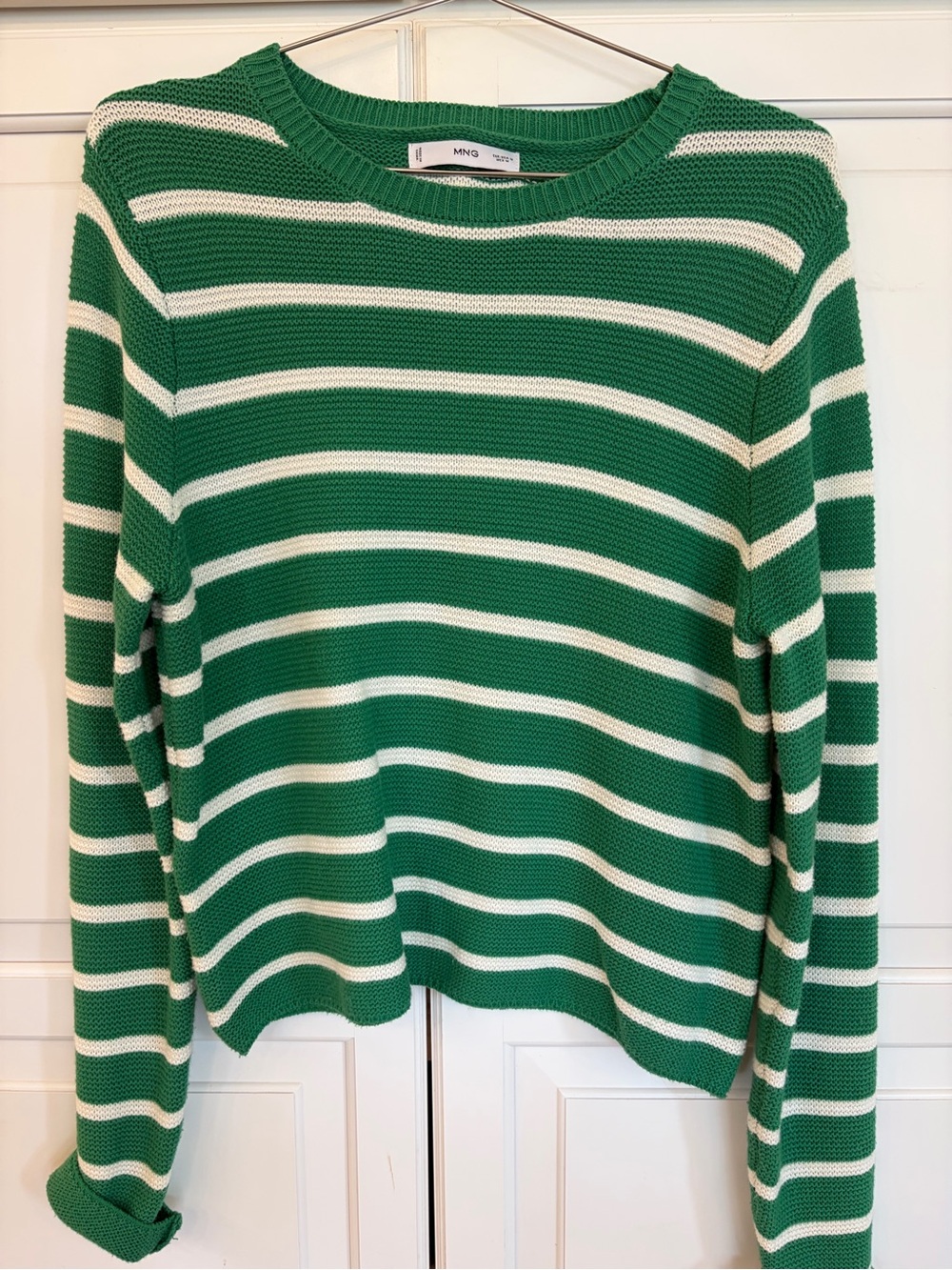 Mng Green & cream Striped Crewneck Sweater medium